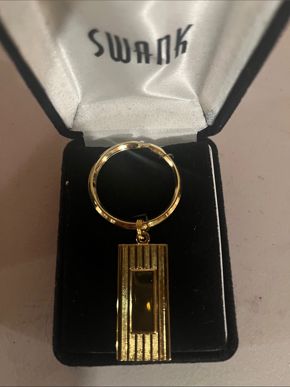 Swank Gold Tone Rectangular Keychain Pendant